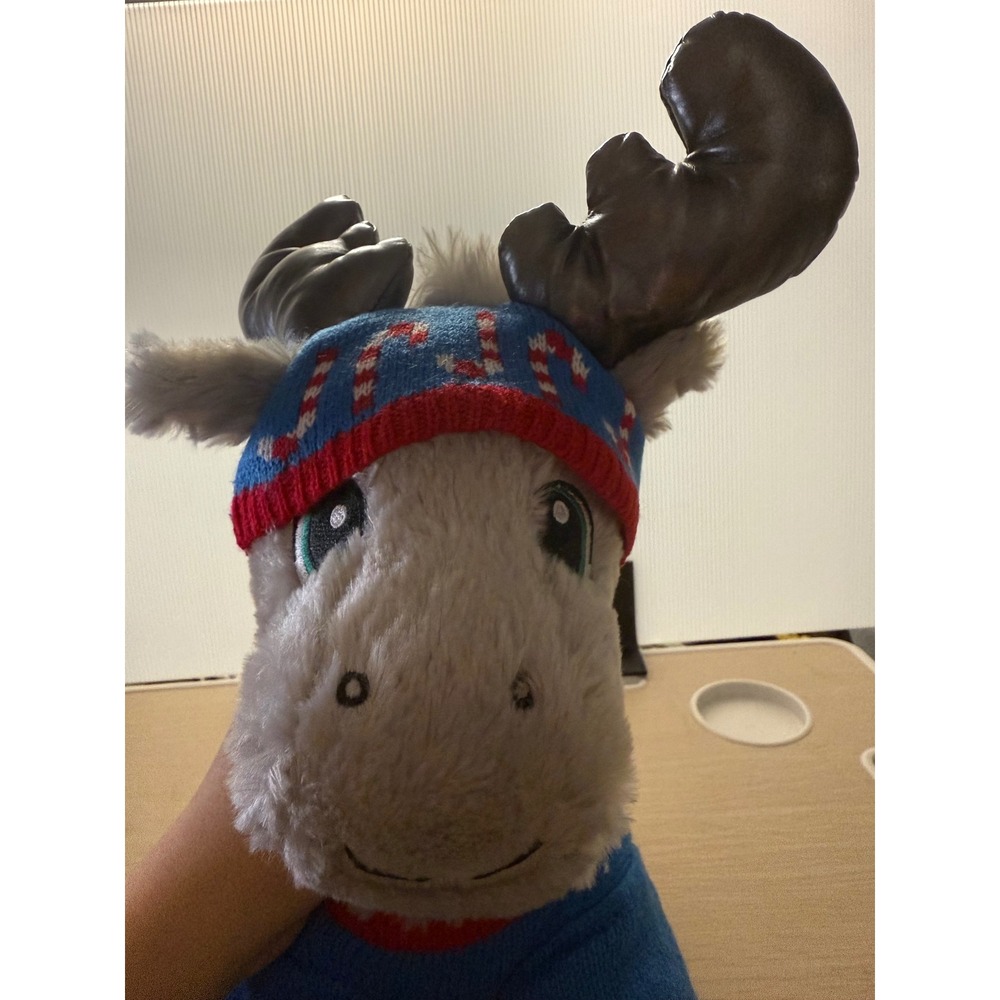 Build-A-Bear Gray Silver Gust Moose Reindeer Plush Holiday Candy‎ Cane Sweater - Picture 7 of 8